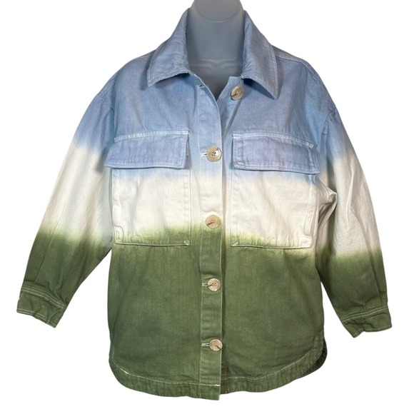 heyson Jackets & Blazers - HEYSON Womens Shacket Jacket Ombre Blue White Green Button Front Cotton Small